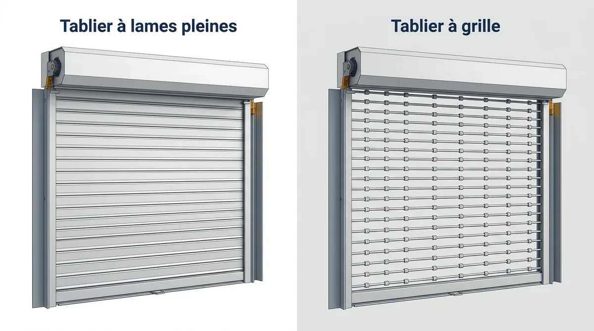 Rideau métallique à Longjumeau : comparaison d’un tablier plein et d’un tablier à grille