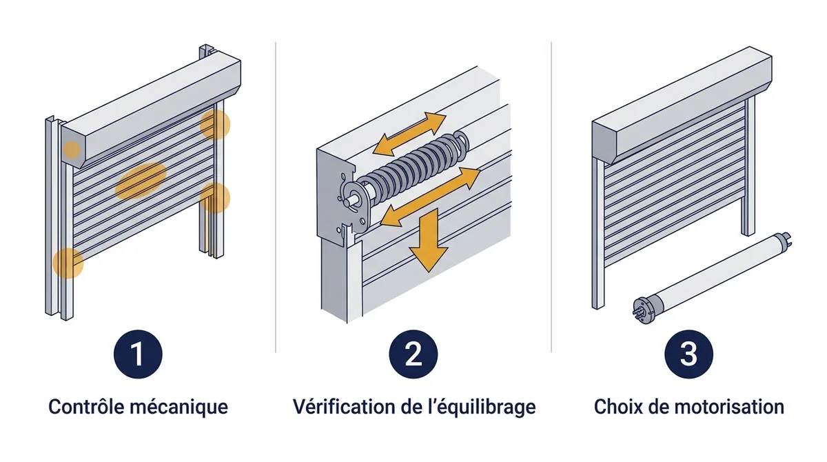 Rideau métallique à Melun : contrôle mécanique, vérification de l’équilibrage et choix du moteur