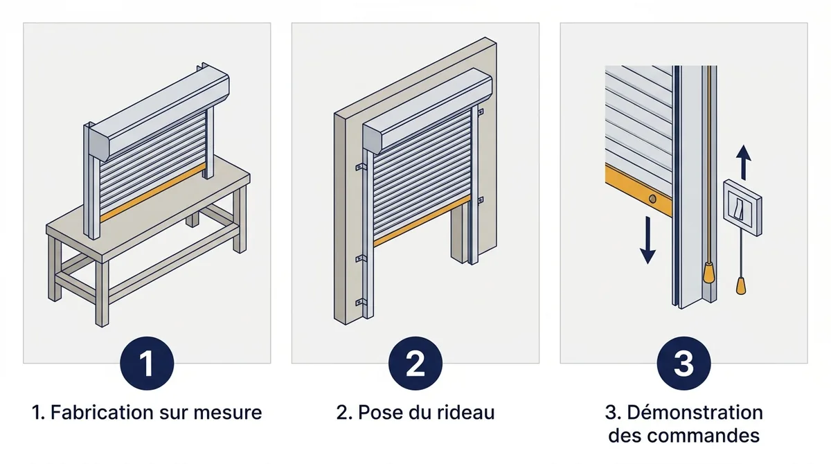 Rideau métallique à Menucourt : fabrication sur mesure, pose puis démonstration des commandes