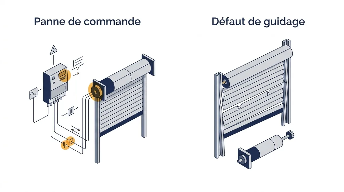 Rideau métallique à Nanteuil-lès-Meaux : comparaison entre panne de commande et défaut de guidage