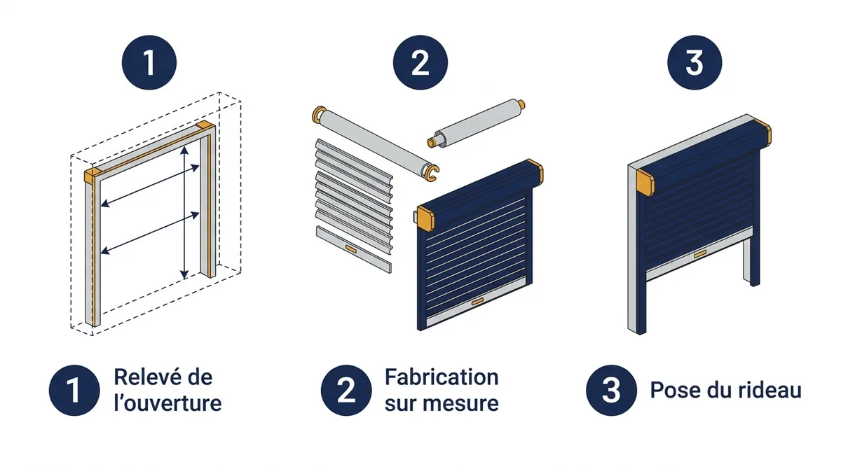 Rideau métallique à Paris 6e : étapes du relevé, de la fabrication sur mesure et de la pose