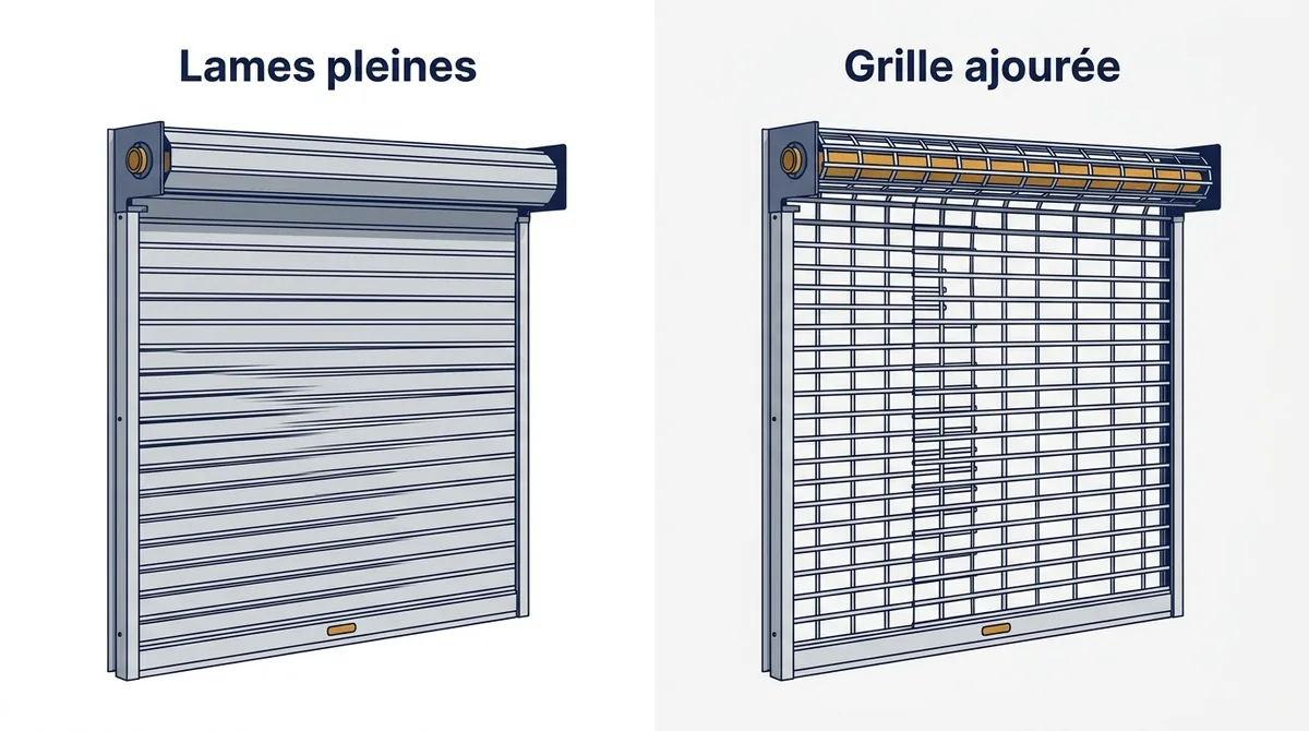 Rideau métallique à Saint-Chéron : comparaison entre lames pleines et grille ajourée