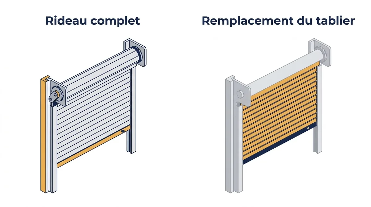 Rideau métallique à Villeparisis : comparaison entre rideau complet et remplacement du tablier