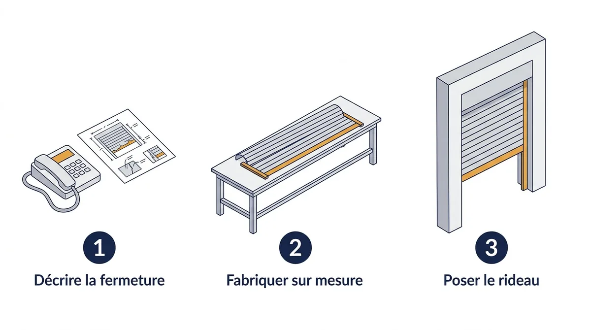 Rideau sur mesure à Combs-la-Ville : description de la fermeture, fabrication en atelier puis pose