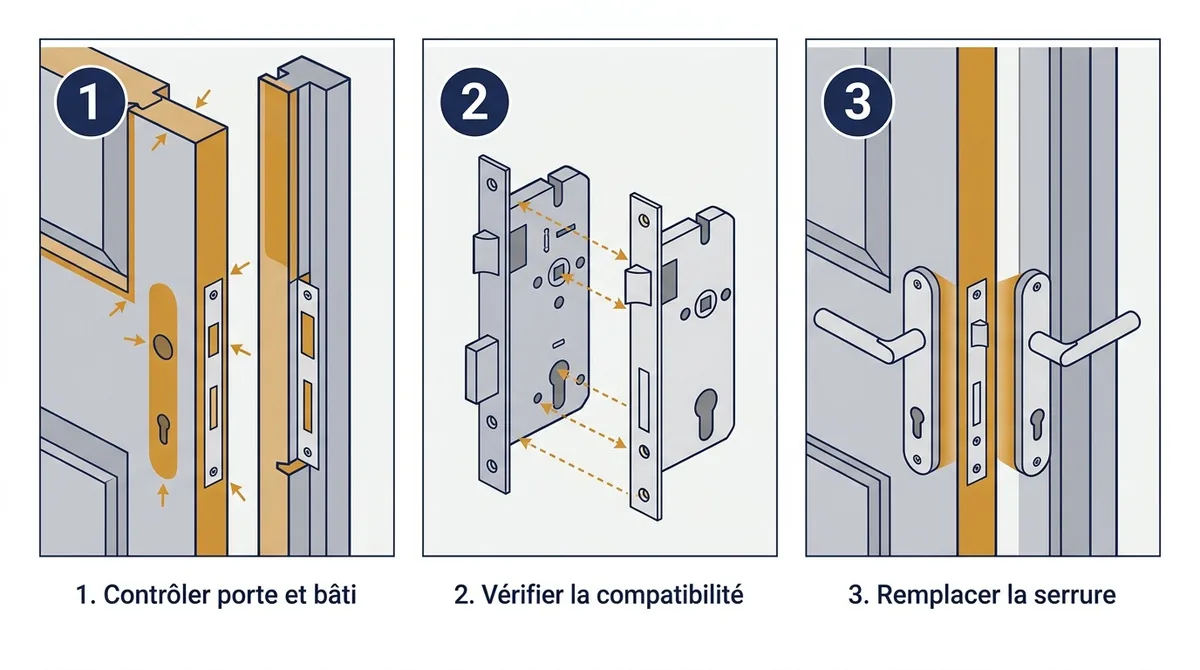 Serrure à Paris 10e : remplacement en trois étapes après contrôle de la porte et du bâti