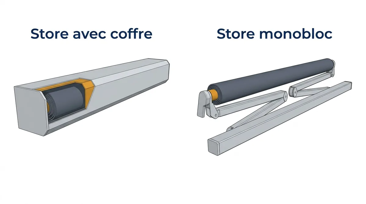 Store banne à Aubergenville : comparaison du coffre protecteur et du monobloc sans coffre fermé