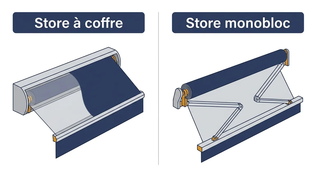 Store banne à Bailly-Romainvilliers : comparaison du coffre protecteur et du monobloc