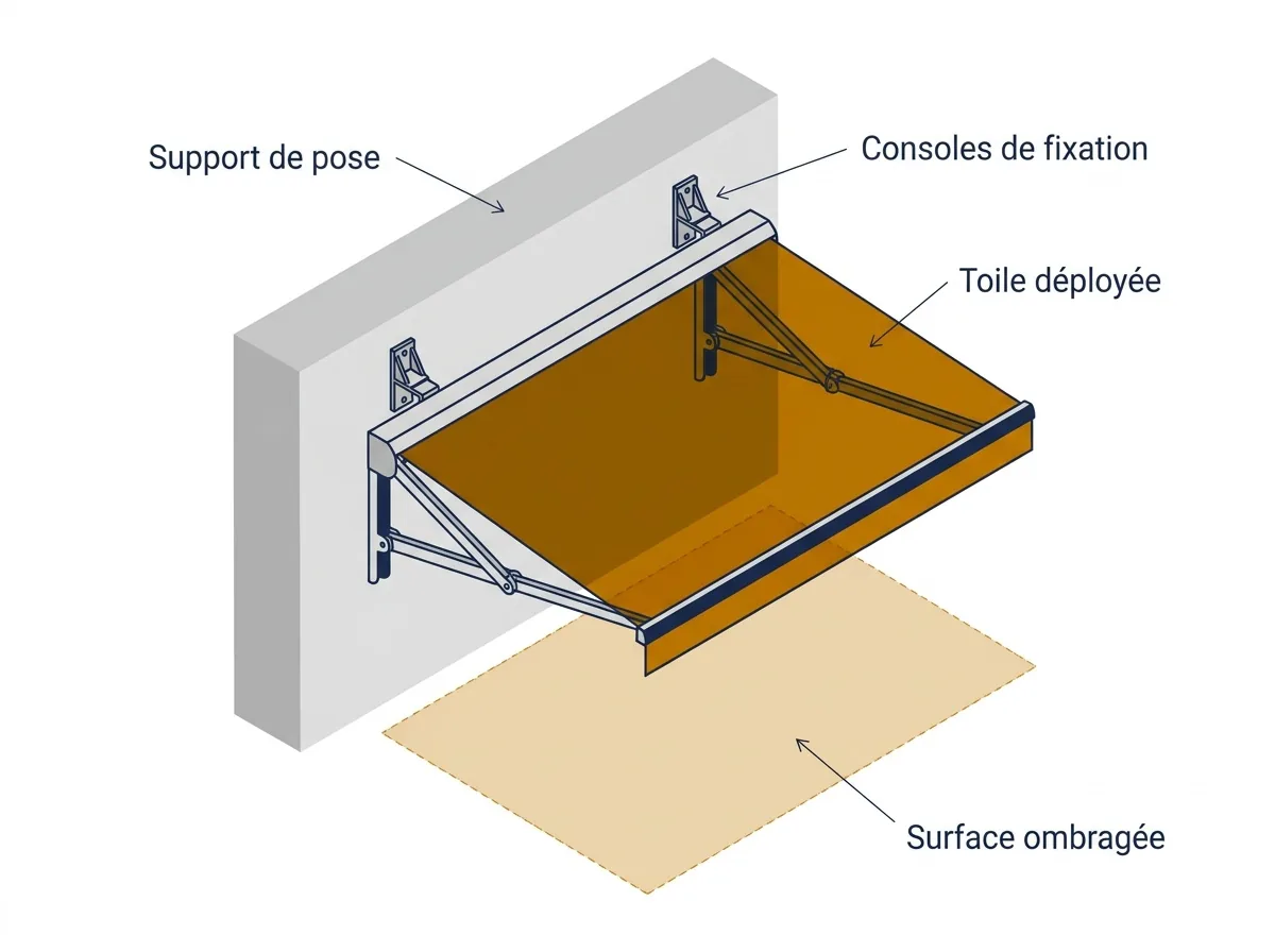 Store banne à Bobigny : repérage du support de pose, des fixations et de la surface ombragée