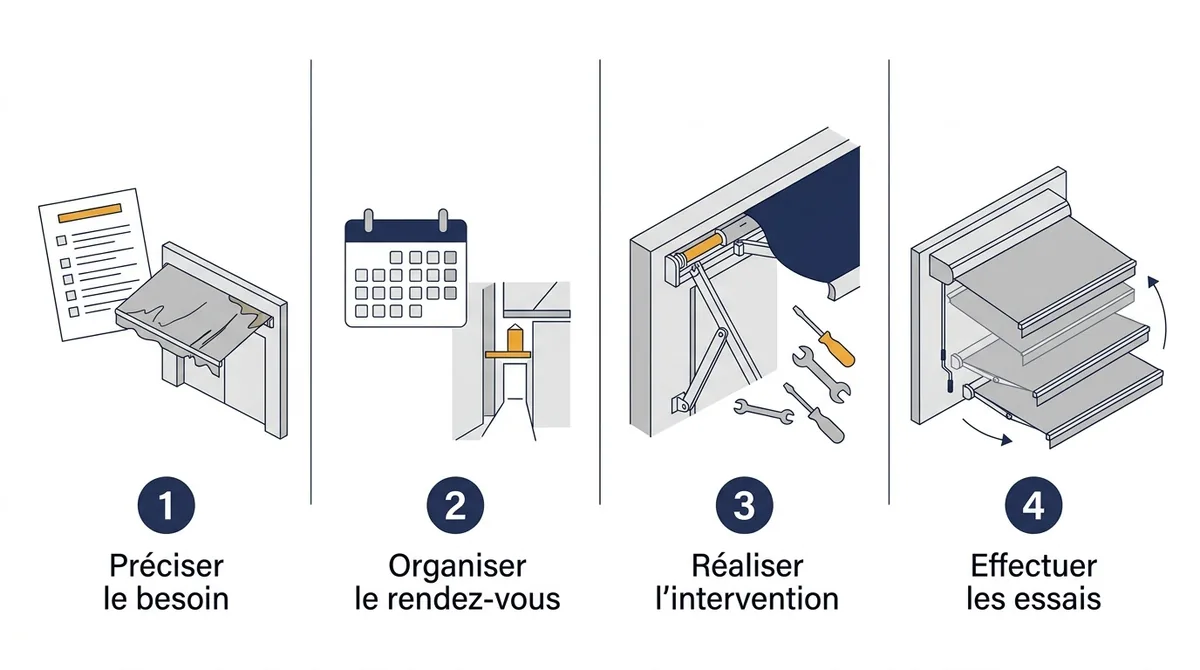 Store banne à Bonneuil-sur-Marne : étapes du premier échange aux essais après intervention