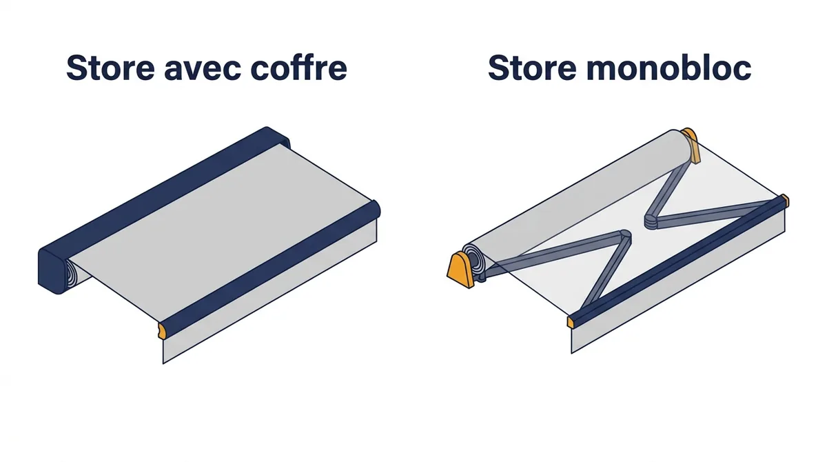 Store banne à Brie-Comte-Robert : comparaison du modèle avec coffre et du monobloc sans coffre