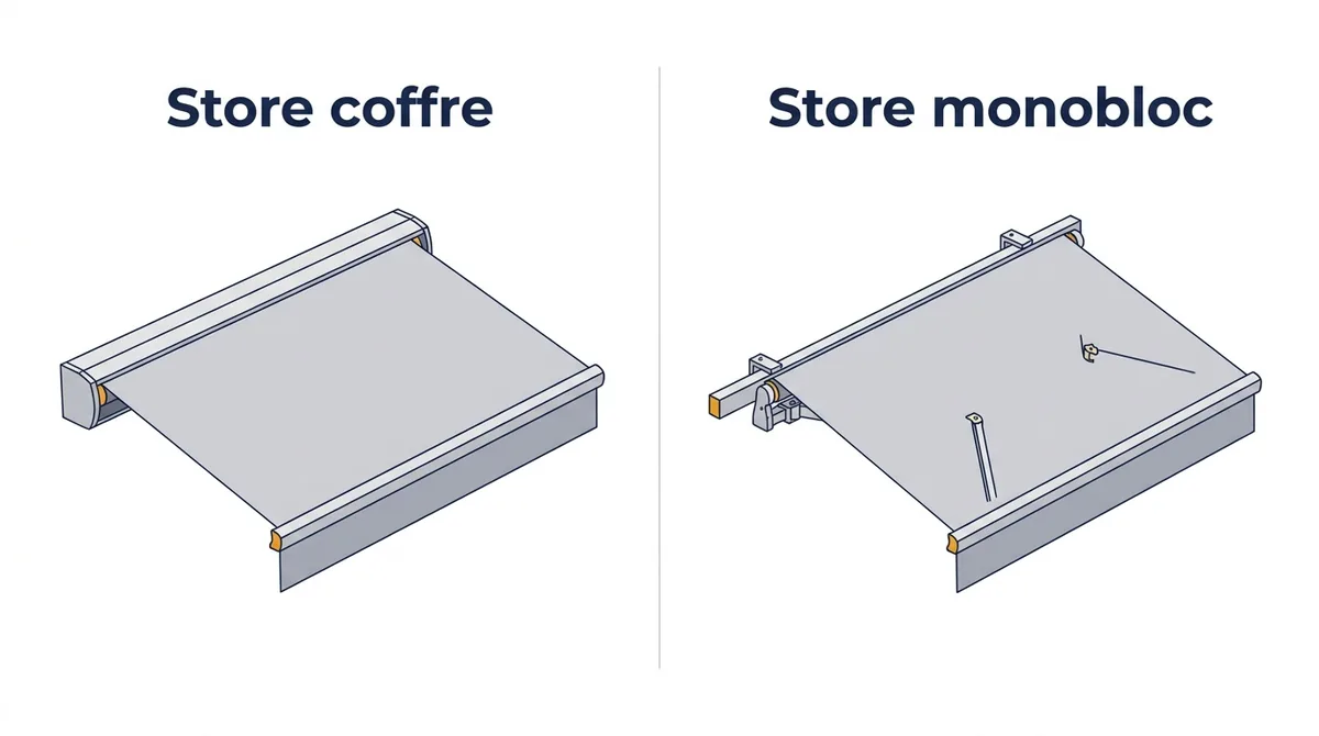 Store banne à Brou-sur-Chantereine : comparaison du coffre protecteur et du monobloc sur barre porteuse