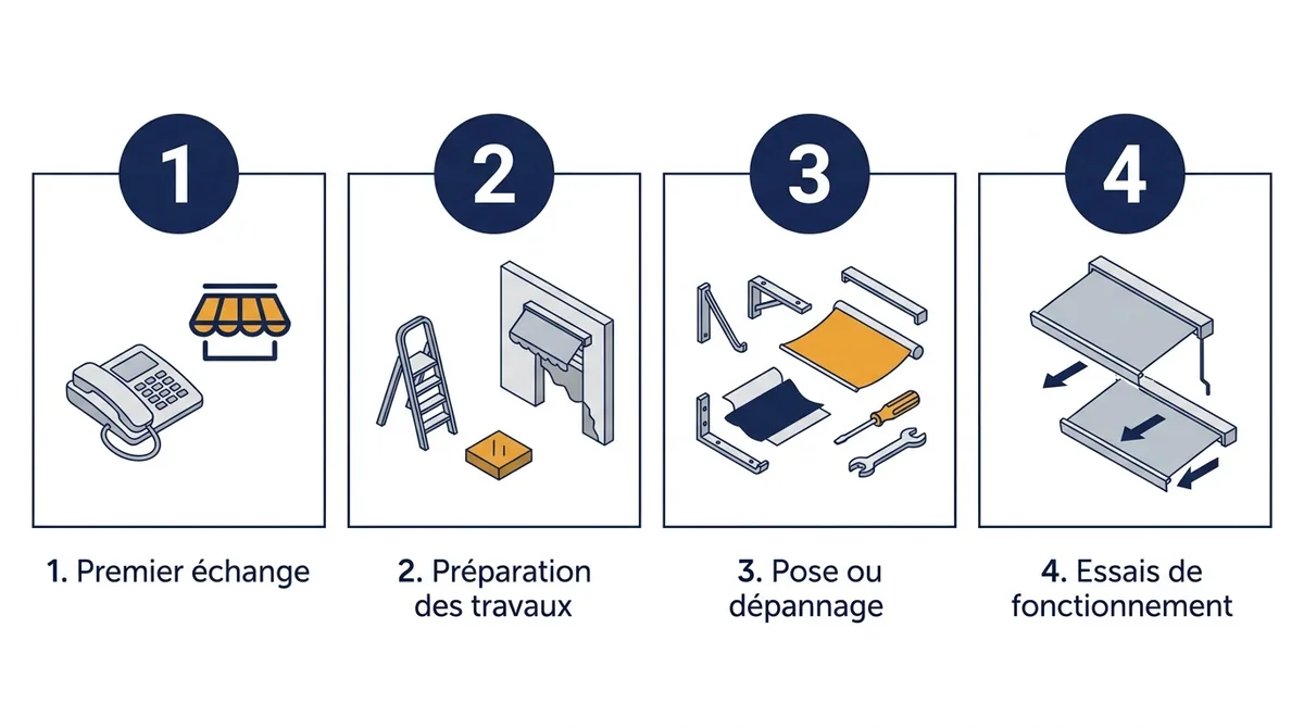Store banne à Cesson : étapes de l’intervention, du premier échange aux essais de fonctionnement