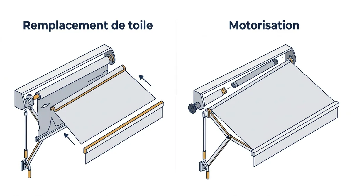 Store banne à Champagne-sur-Seine : remplacement de toile ou motorisation sur une structure conservée