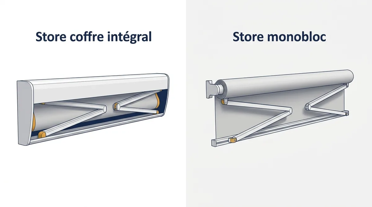 Store banne à Chanteloup-les-Vignes : comparaison du coffre intégral et du monobloc