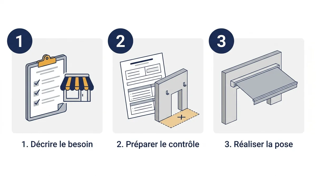 Store banne à Chessy : description du besoin, préparation du contrôle puis réalisation de la pose