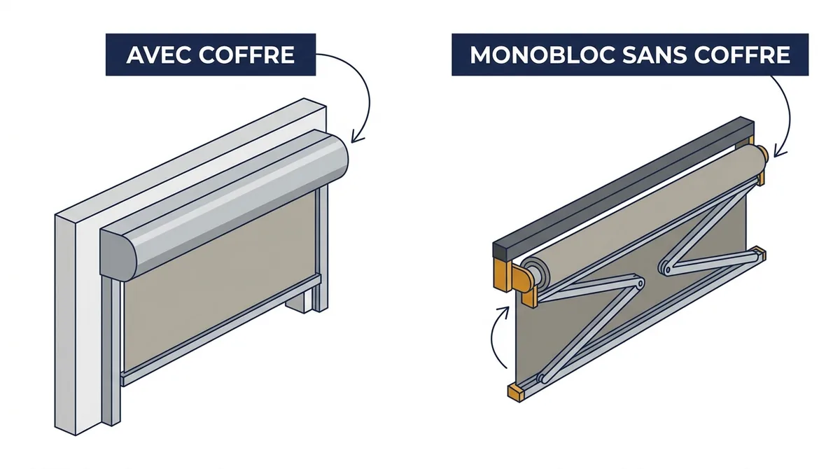 Store banne à Collégien : comparaison de la toile protégée par un coffre et du monobloc sans coffre