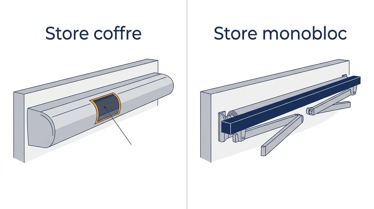 Store banne à Combs-la-Ville : comparaison du coffre protecteur et du monobloc sans coffre intégral