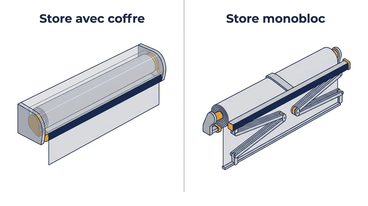 Store banne à Corbeil-Essonnes : comparaison du modèle avec coffre et du monobloc