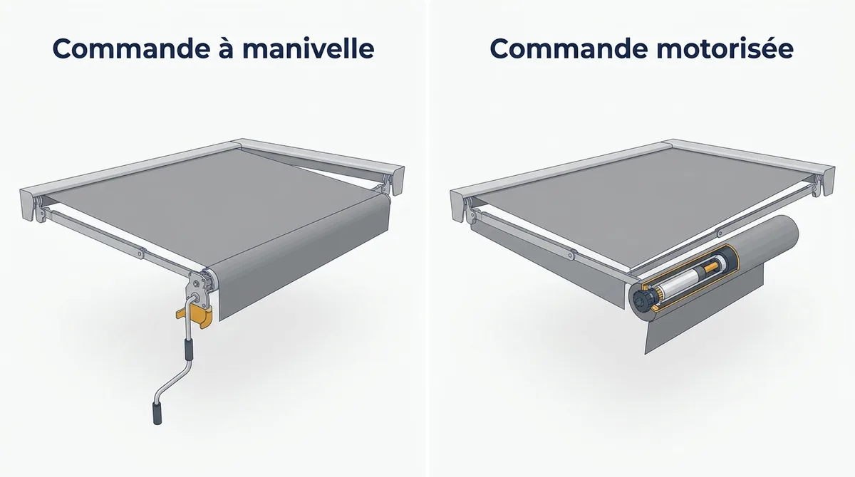 Store banne à Coulommiers : comparaison de la commande à manivelle et de la motorisation