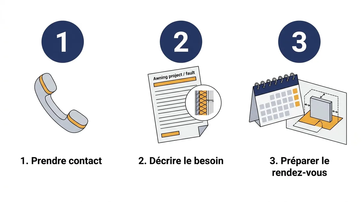 Store banne à Coulommiers : trois étapes pour préparer le rendez-vous selon le besoin et l’accès