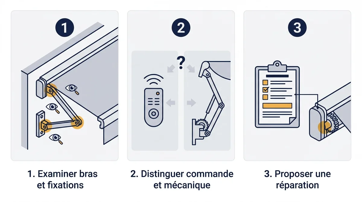 Store banne à Courtry : examen des bras, diagnostic de panne et proposition de réparation