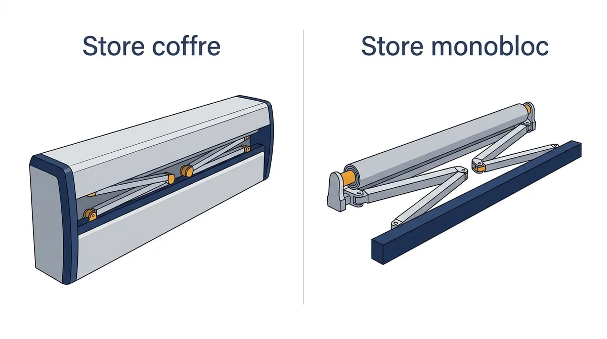 Store banne à Dammartin-en-Goële : comparaison d’un modèle coffre et d’un monobloc