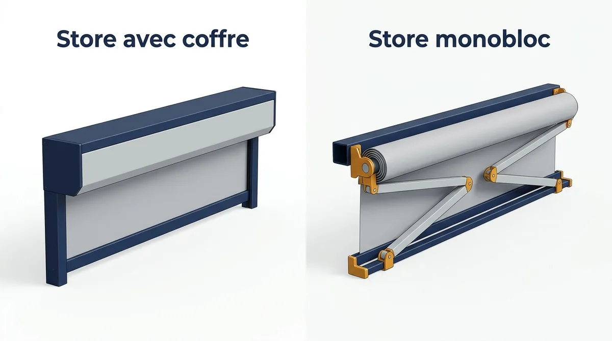 Store banne à Enghien-les-Bains : comparaison du modèle avec coffre et du monobloc