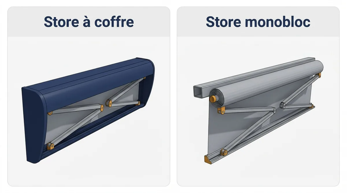 Store banne à Évry-Courcouronnes : comparaison du coffre protecteur et du monobloc