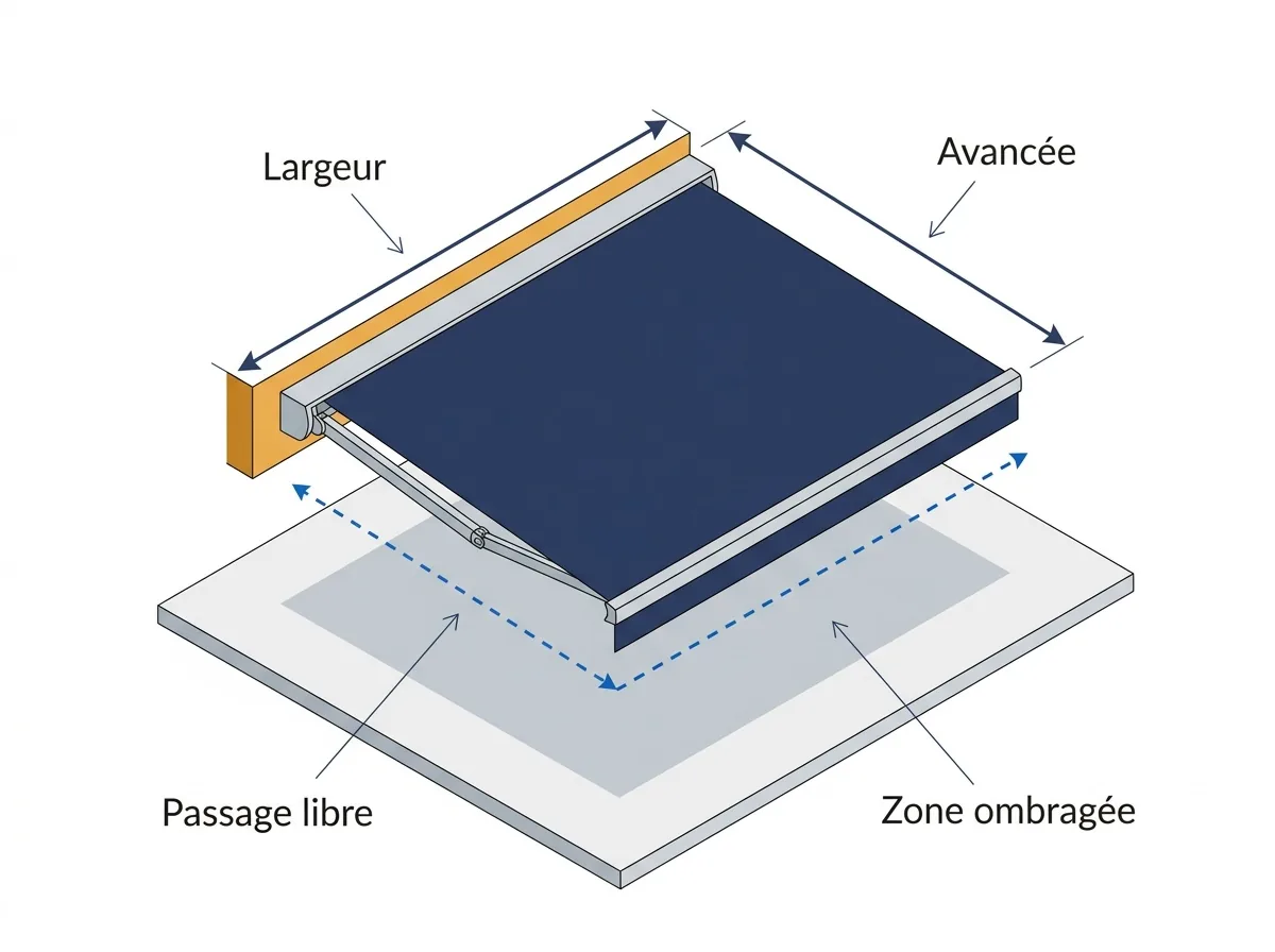 Store banne à Gretz-Armainvilliers : repérage de la largeur, de l’avancée et du passage libre