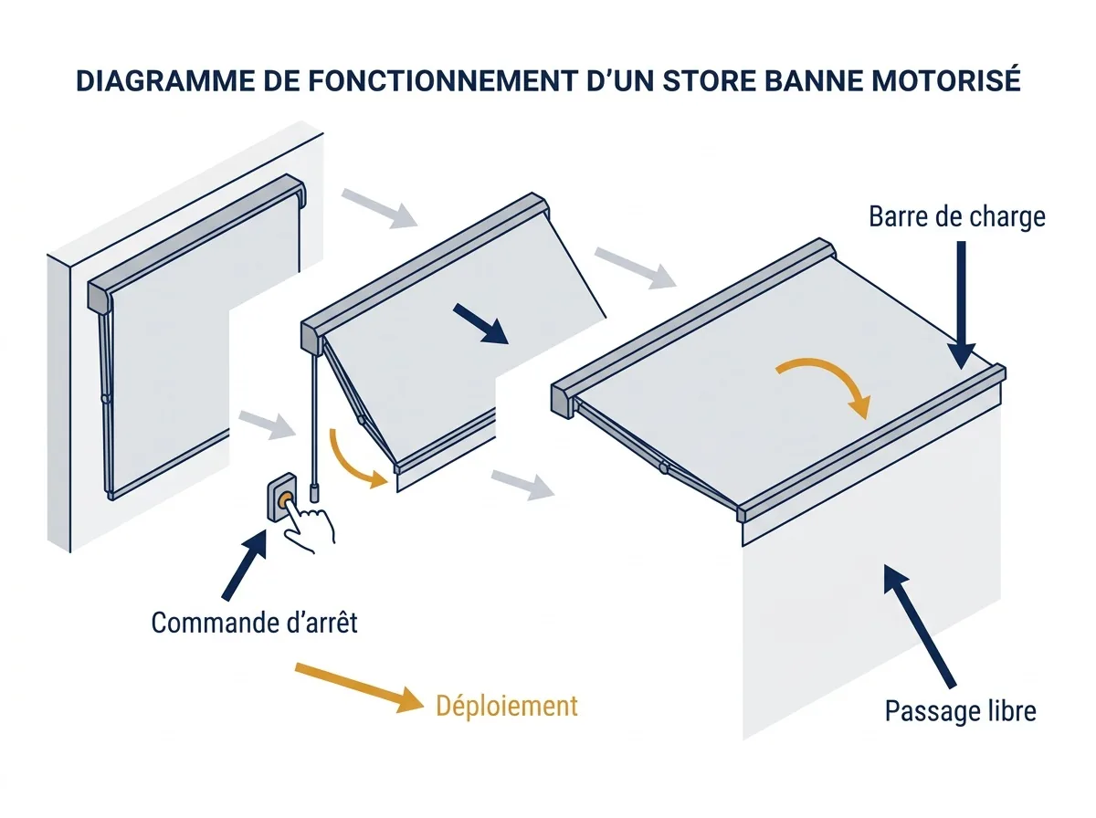 Store banne à Guignes : commande d’arrêt et passage à vérifier pendant les essais