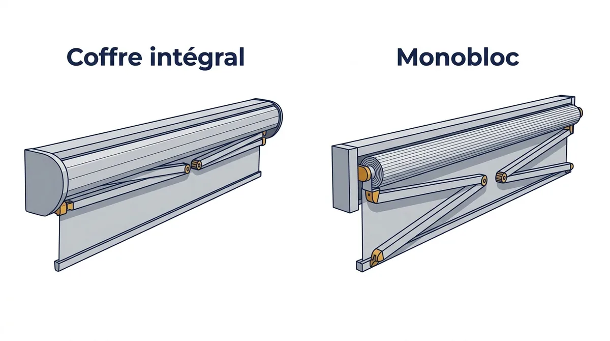 Store banne à Houilles : comparaison du coffre intégral et du monobloc une fois repliés