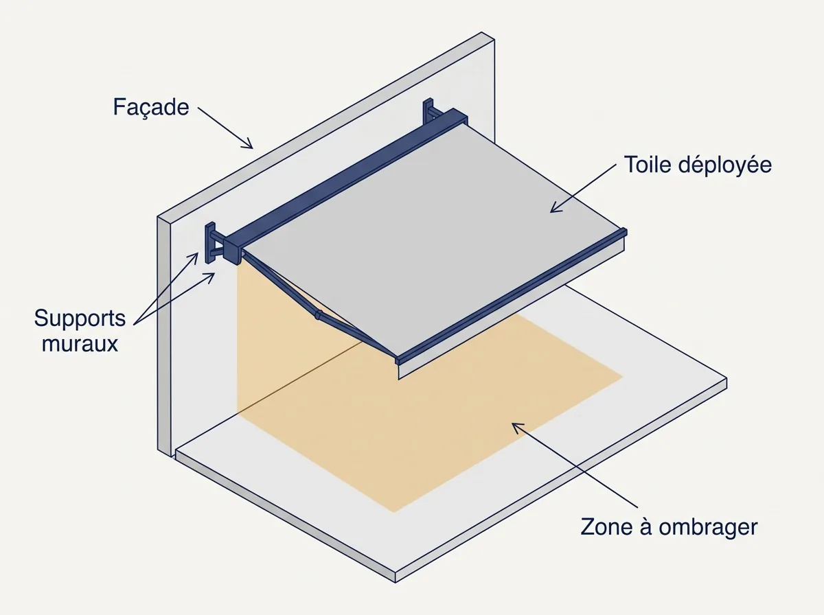 Store banne à Itteville : repérage de la façade, des supports et de la zone à ombrager
