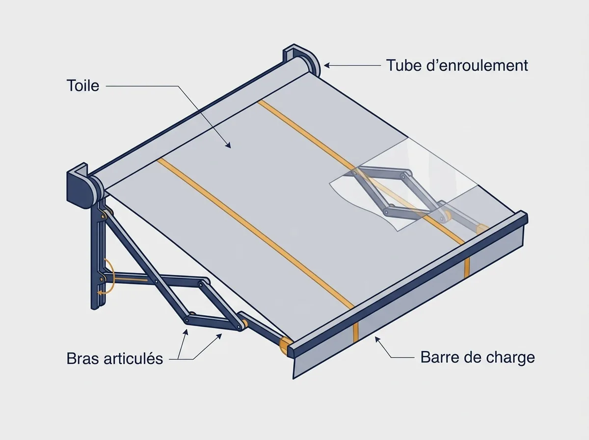 Store banne à La Ferté-sous-Jouarre : repérage de la toile et des bras articulés à contrôler