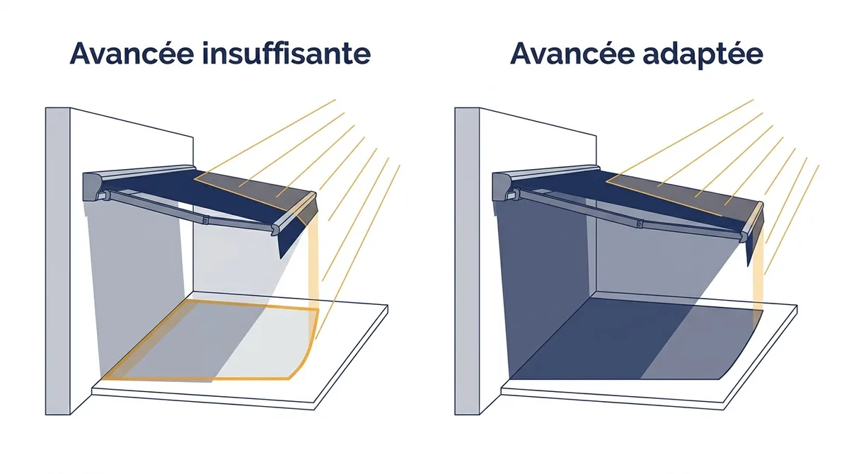 Store banne à La Rochette : comparaison de deux avancées selon l’ombre sur la zone utilisée