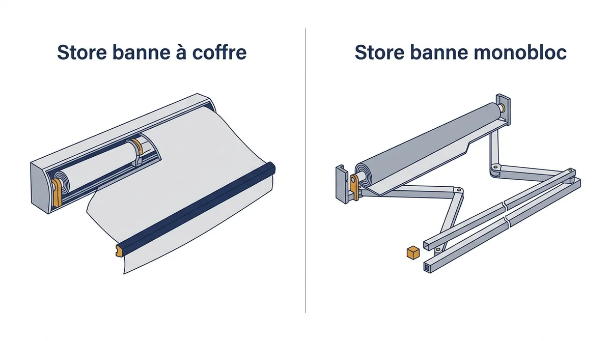 Store banne à Le Pecq : comparaison des modèles à coffre et monobloc