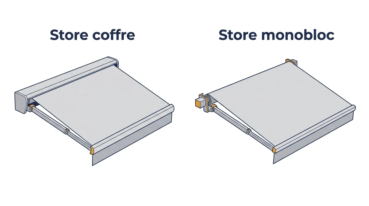 Store banne à Le Vésinet : comparaison du coffre protecteur et du monobloc sur barre porteuse