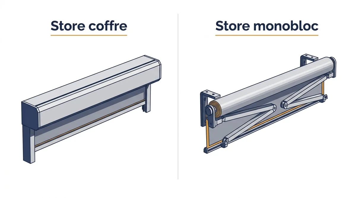 Store banne à Mantes-la-Ville : comparaison de la protection de la toile sur coffre et monobloc