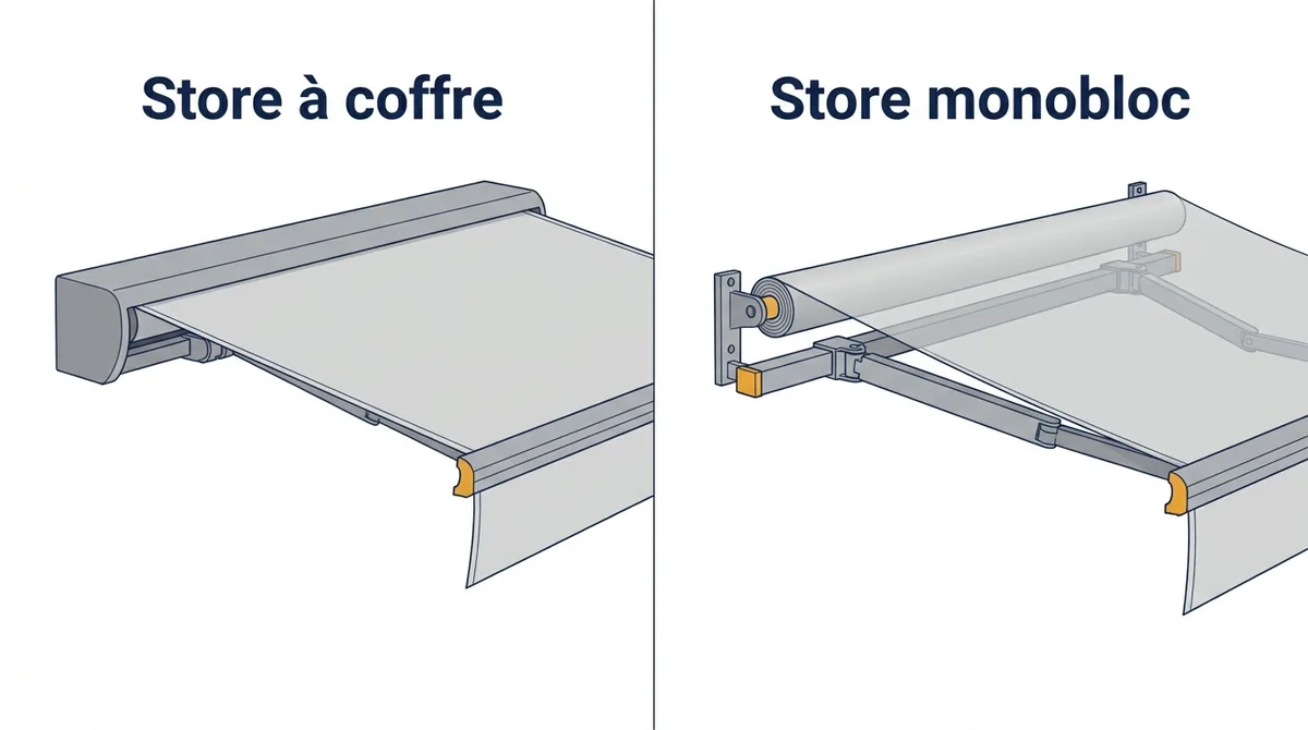 Store banne à Mitry-Mory : comparaison d’un modèle à coffre et d’un monobloc