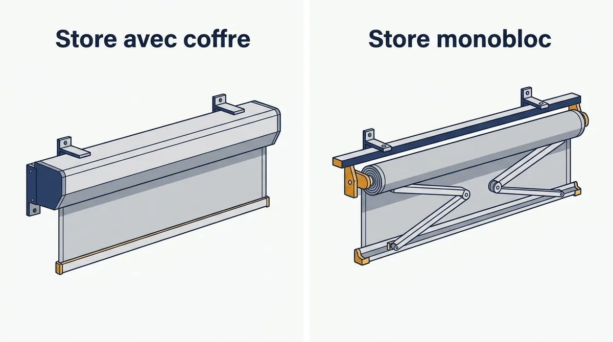 Store banne à Montigny-le-Bretonneux : comparaison entre modèle avec coffre et monobloc