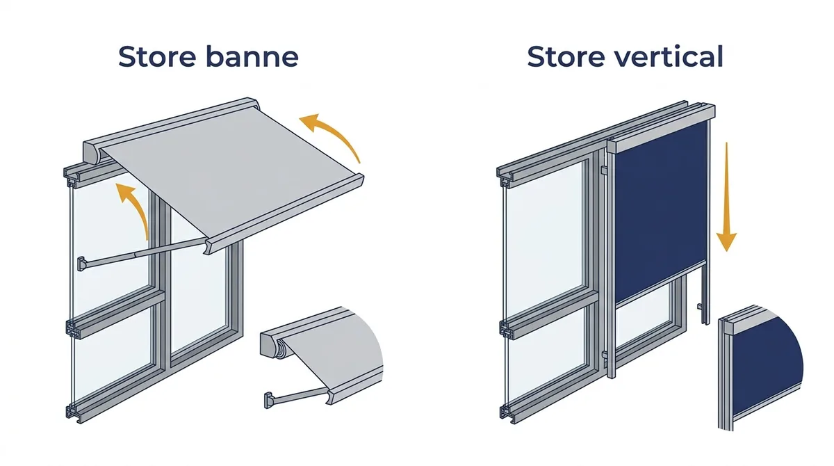 Store banne à Mormant : comparaison avec un store vertical devant une ouverture vitrée