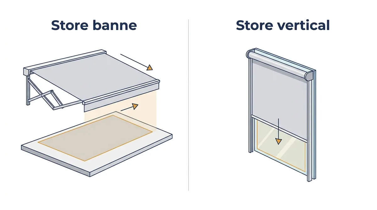 Store banne à Noisiel : comparaison avec un store vertical selon la surface à protéger du soleil