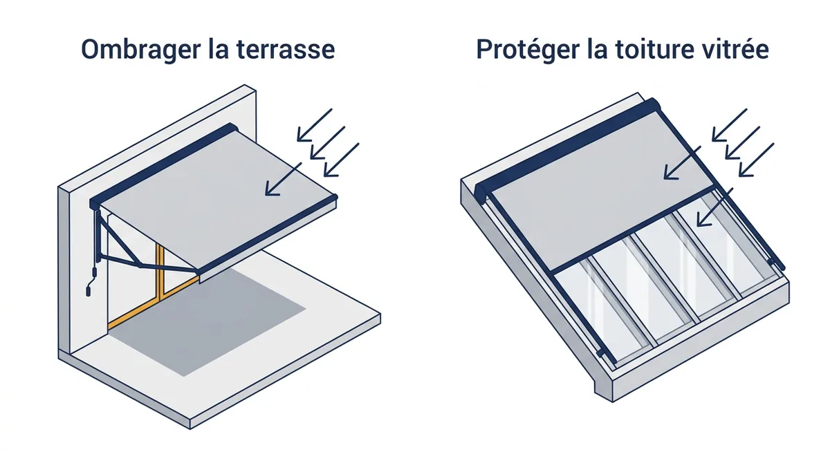 Store banne à Orsay : ombrage de terrasse comparé à la protection d’une toiture vitrée