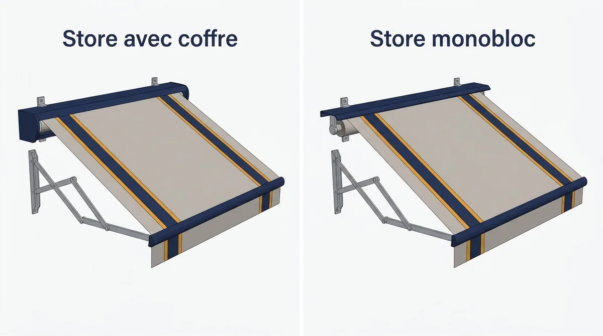 Store banne à Rozay-en-Brie : comparaison d’un modèle avec coffre et d’un monobloc