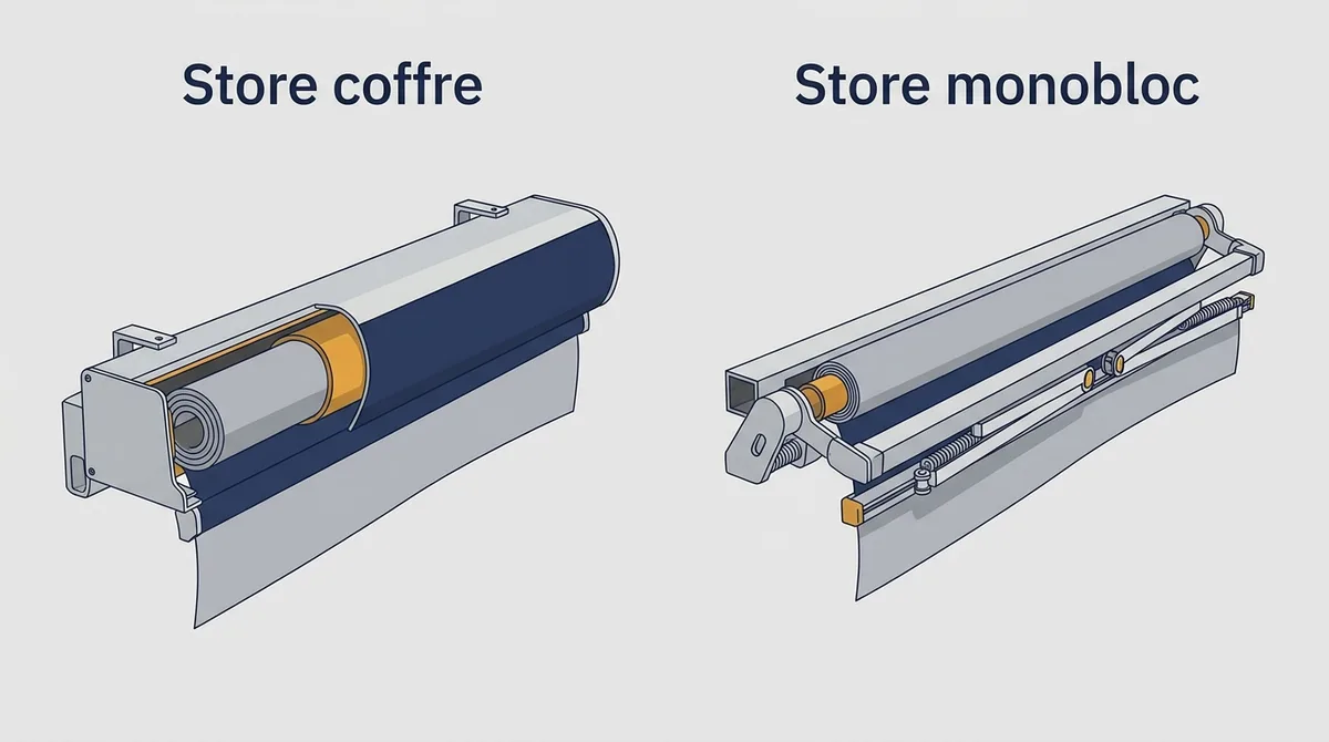 Store banne à Saint-Denis : comparaison entre coffre de protection et structure monobloc