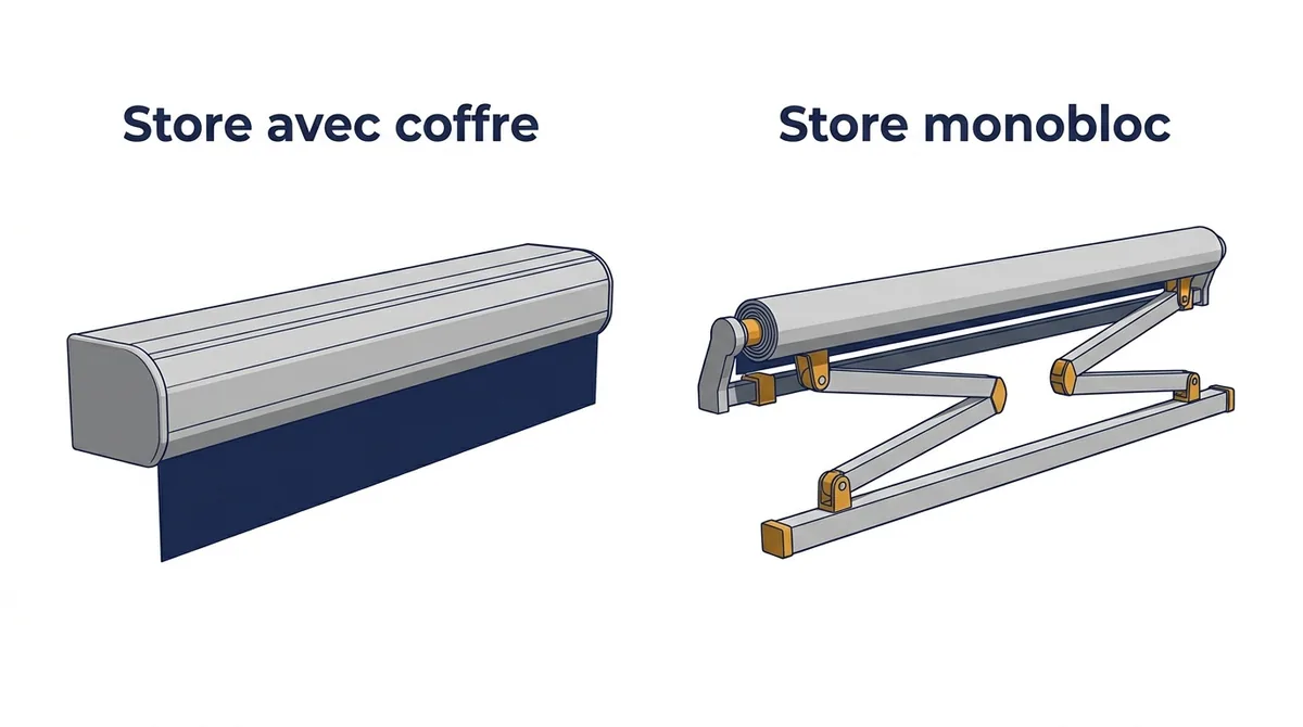 Store banne à Saint-Germain-lès-Arpajon : comparaison du modèle avec coffre et du monobloc.