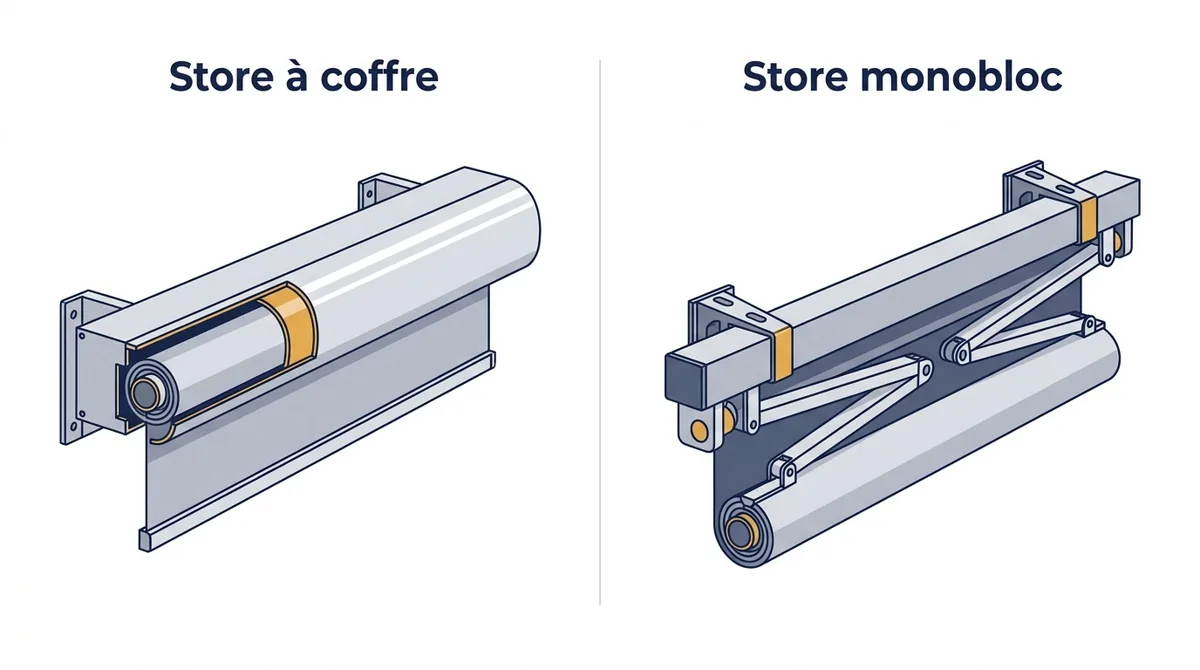 Store banne à Savigny-sur-Orge : comparaison du coffre protecteur et du mécanisme monobloc