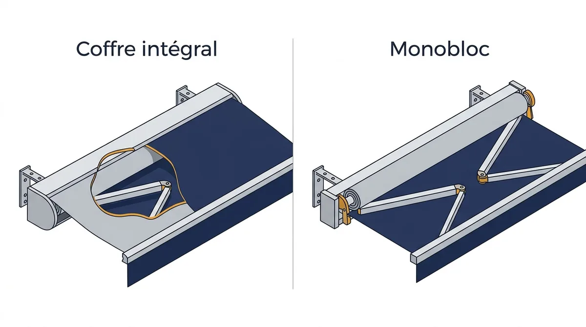 Store banne à Serris : comparaison du coffre intégral et du monobloc