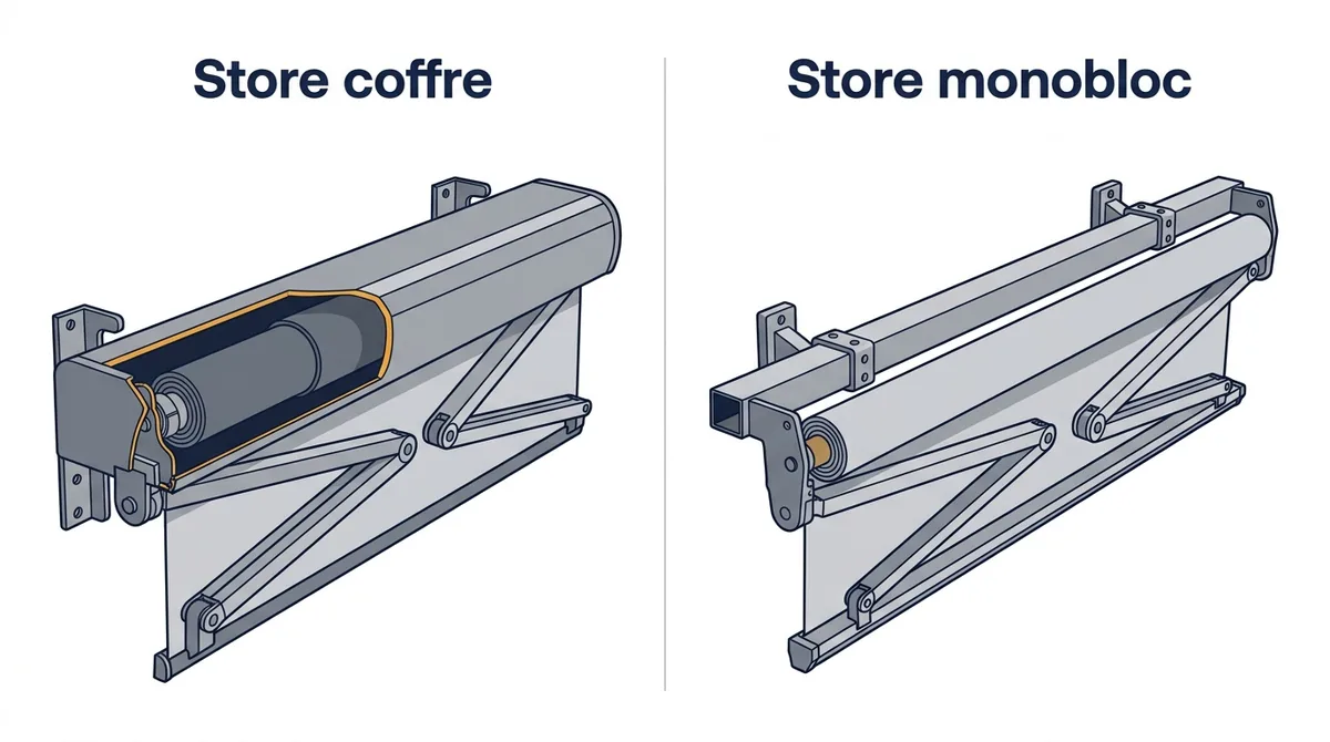 Store banne à Torcy : comparaison du coffre protecteur et du monobloc à barre porteuse