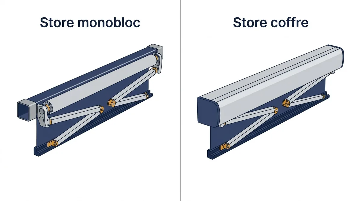 Store banne à Vaires-sur-Marne : comparaison du monobloc ouvert et du coffre protecteur fermé