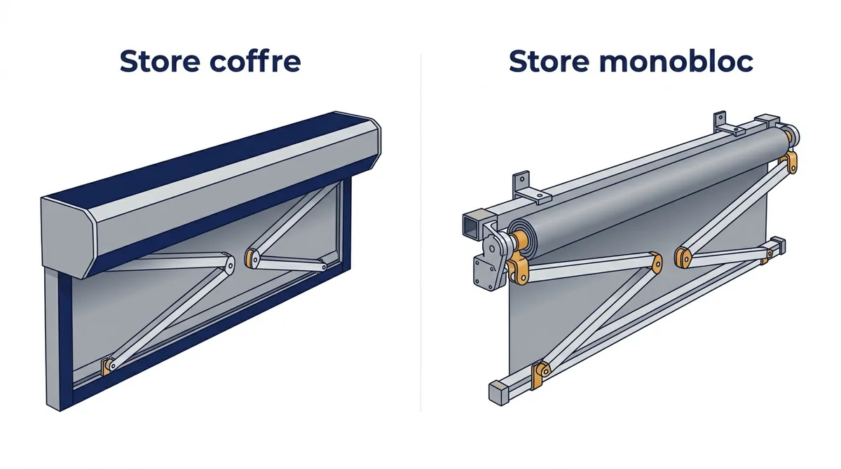 Store banne à Villepreux : comparaison du coffre protecteur et du mécanisme monobloc